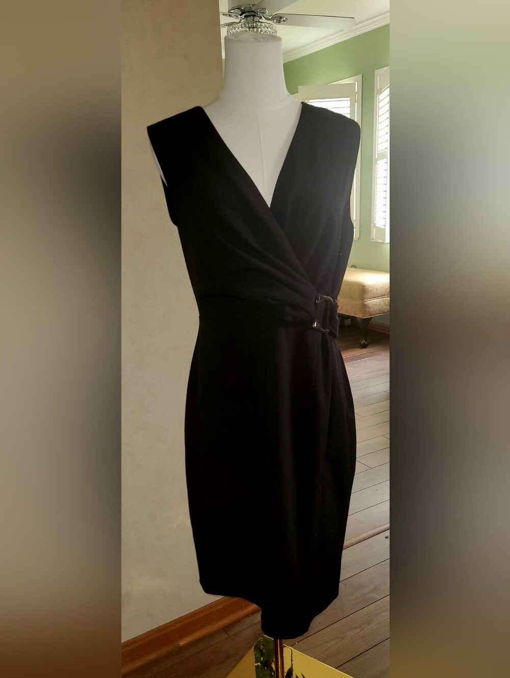 Calvin Klein Black  Wrap Sheath Dress with Side Buckle